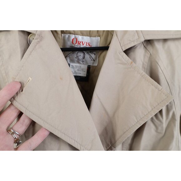 Vintage 70s 80s Orvis Womens 12 Distressed Lined Belted Trench Coat Jacket Beige - Picture 5 of 16